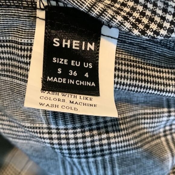 Shein Plaid Elastic Waist Drawstring Pants EU 36 / US 4 S Black & White Cotton/P - Picture 2 of 11